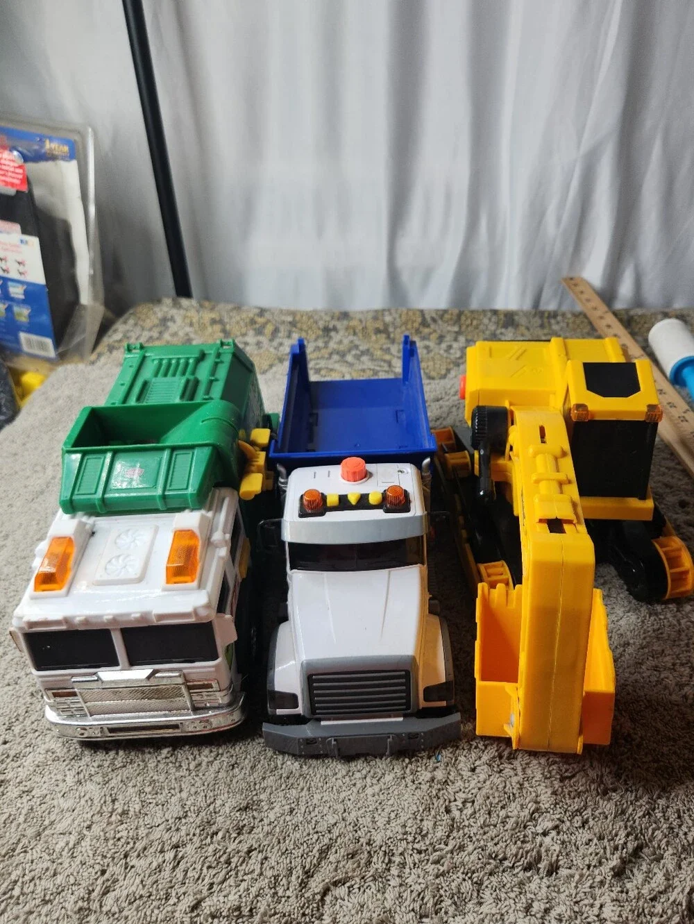 3 Kid's Toy Trucks - Garbage Truck, Dump Truck & Backhoe